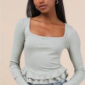 Lulu's Soft Green Ribbed Long Sleeve Top
